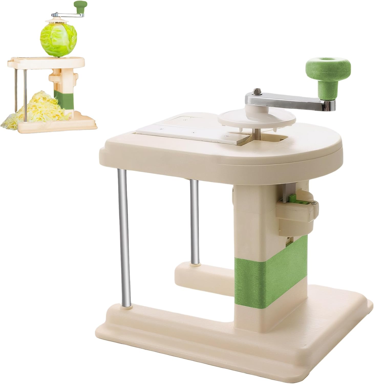 Razatoare pentru varza manuala, Zola, din plastic, 3 lame de schimb, baza anti-alunecare, 30x22x25 cm, crem/verde Razatoare pentru varza manuala, Zola, din plastic, 3 lame de schimb, baza anti-alunecare, 30x22x25 cm, crem/verde